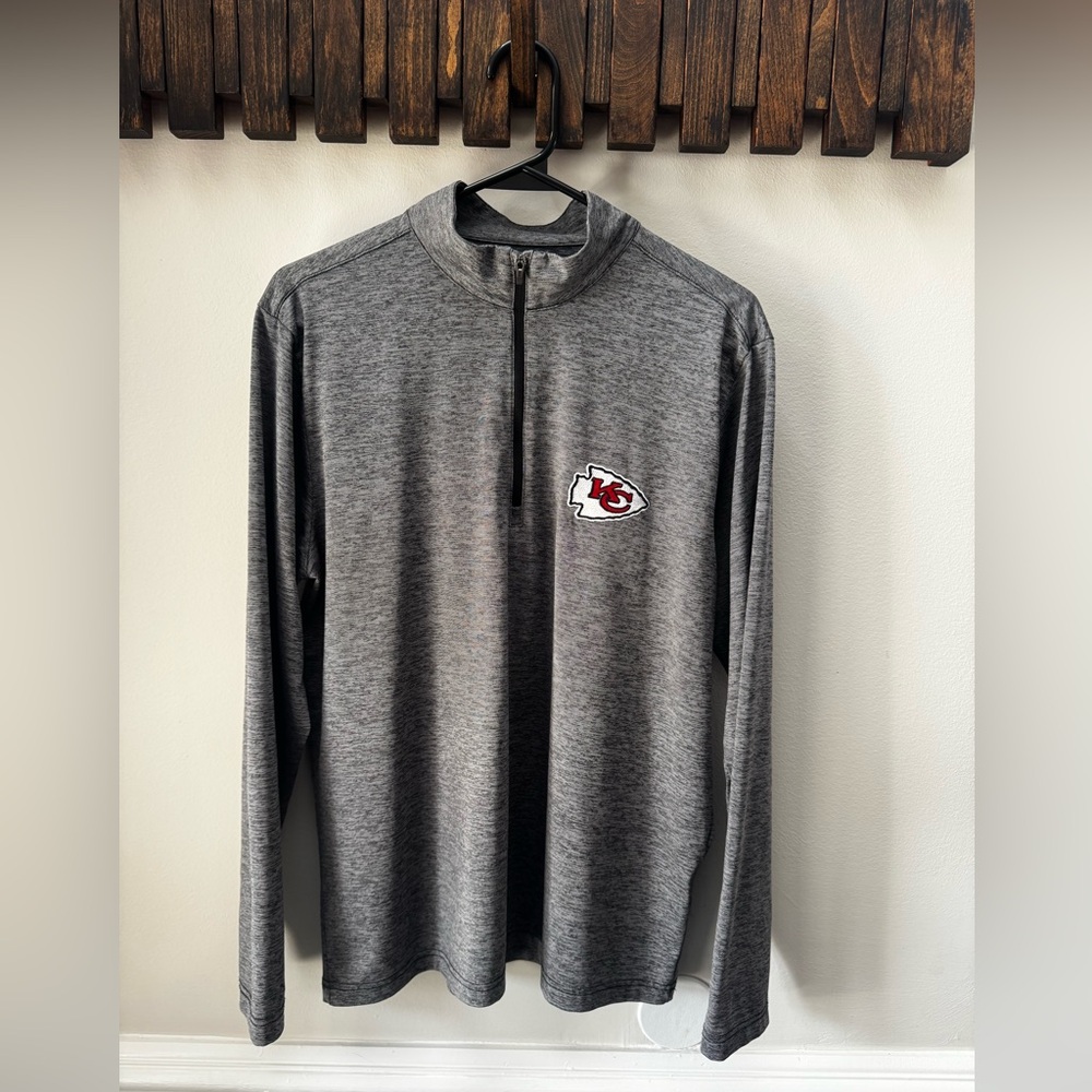 Embroidered Kansas City Chiefs Antigua Charcoal Heather Quarter-Zip Pullover